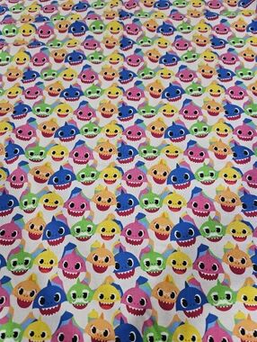 Colorful Baby Shark Family Print Cotton Fabric-sold By The Yard